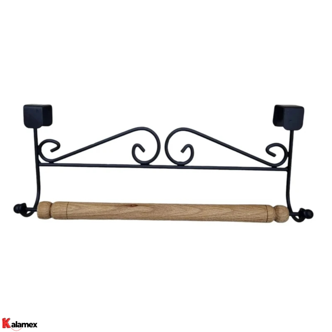 آویز حوله فلزی و چوبی آویز حــوله و دستمال کابینتی چوب و فلز (مشکـــی) - Image 1